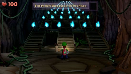 Custom image for Luigi's Mansion 2 HD review, showing Luigi about to head up some stairs
