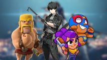May mobile games market report - characters from Wuthering Waves, Squad busters and Clash of Clans on a blurred background