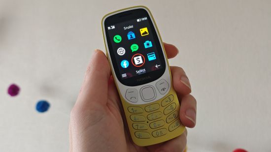 Custom image for Nokia 3210 review showing the phone on the menu before selecting Snake