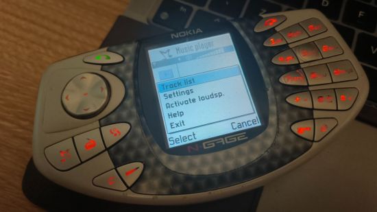 Custom image for Nokia N-Gage review showing the phone on its side on a keyboard