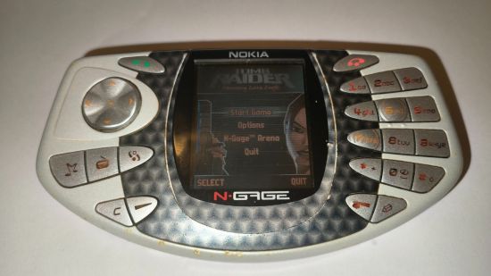 Custom image for Nokia N-Gage review showing the phone running Tomb Raider