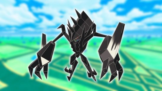 Pokémon Go's Necrozma standing against a blurred green background