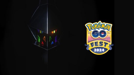 Pokémon Go's Necrozma against a black background next to the Go Fest logo