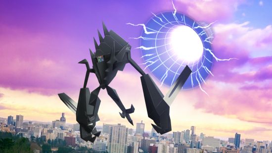 Pokémon Go's Necrozma floating in the sky next to a portal