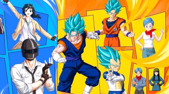 PUBG Mobile Dragon Ball Super collaboration poster with characters from both the anime and the game