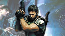 Resident Evil 5 Remake - Chris Redfield posing with a gun in front of a screenshot of him and Jill