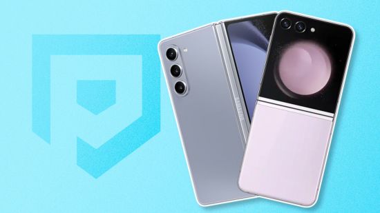 Custom image for Samsung Galaxy Z Flip 6 renders leak news with the Z Flip 5 and Z Fold 5 on a blue background