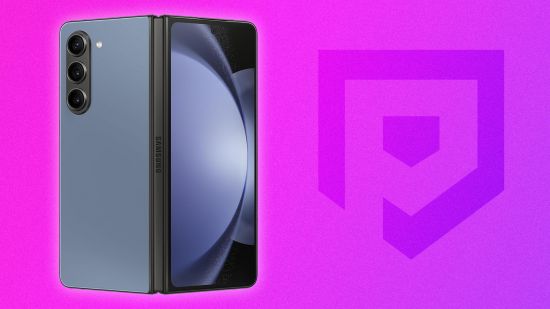 Custom image for Samsung Galaxy Z Fold 6 Slim rumor news with a Z Fold 5 on a purple background