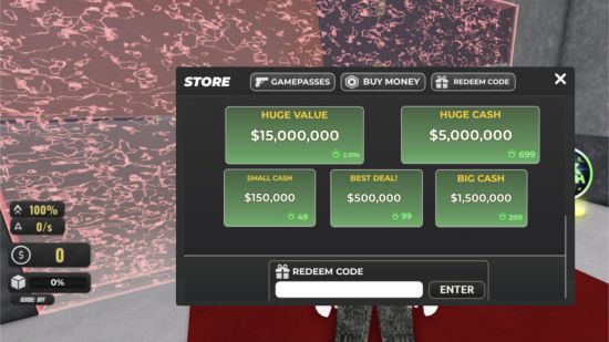 SCP Warfare Tycoon 2 codes redemption screen in front of a red carpet and red portal 