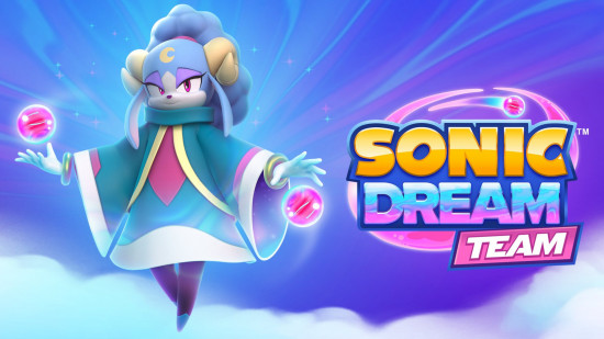 Sonic games: A graphic for Sonic Dream Team featuring Ariem the sheep floating and holding dream balls