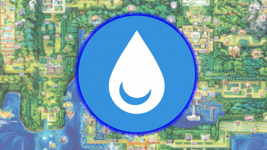 Water Pokemon weakness - the water pokemon icon in front of a map of Kanto