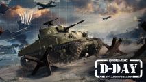 World of Tanks D-Day event image showing a tank on a stylised background.