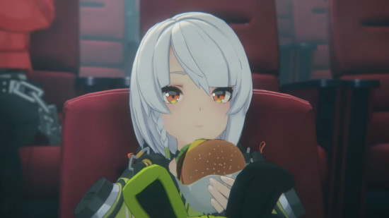 zenless zone zero Anby in a cinema seat eating a burger