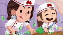Monopoly Go Chef's Journey - two characters slicing vegetables in a kitchen