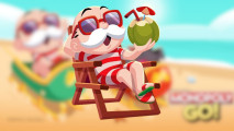 Monopoly Go Seasonal Splendors - the monopoly man relaxing on a beach