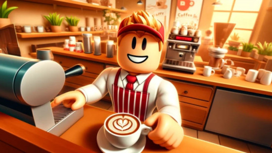 coffee shop tycoon codes - a barista holding a cup of coffee at a bar