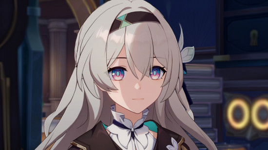 Honkai Star Rail's Firefly looking concerned after talking to Jade on the Radiant Feldspar