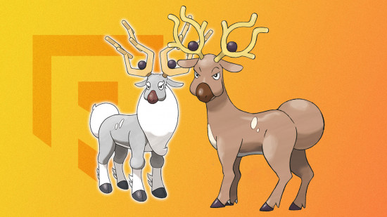 horse pokemon: stantler and wyrdeer standing next to each other.