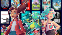 Humble Games layoffs: The Humble games mascots outlined in white and pasted on a blurred picture of the humble library