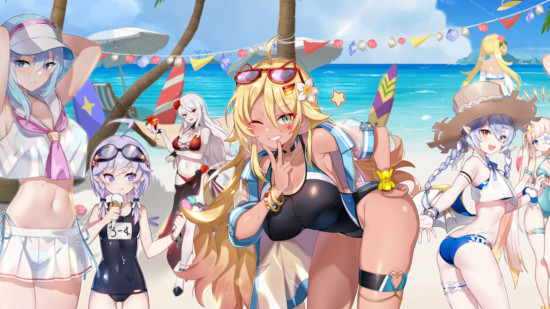 Outerplane tier list: A picture of a bunch of Outerplane girls in swimsuits enjoying a day at the beach