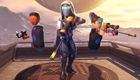 Rec Room Destiny 2: An image of the Destiny 2 Guardian Gauntlet mode in Rec Room, with a Hunter holding a weapon.
