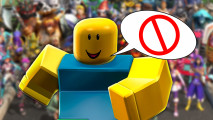 Roblox chat fitler: An image of a roblox character talking.