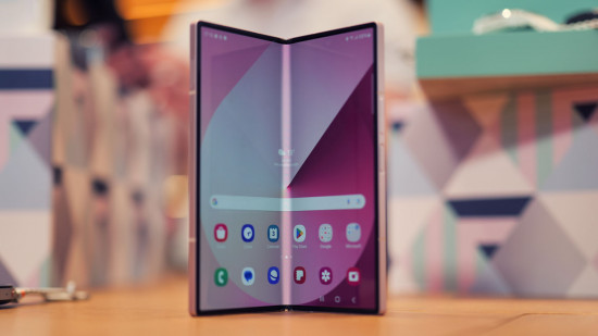 Custom image for Samsung Galaxy Z Fold 6 launch showing the phone half open and standing up