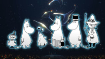 Sky: Children of the Light Moomin: The Moomin cast (Snufkin, Moomintroll, Little My, et al) outlined in a blue glow and pasted on a screenshot from the Sky x Moomin trailer