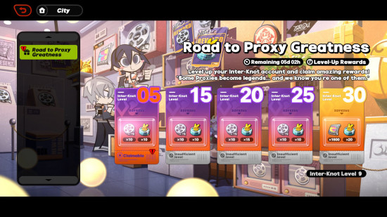 Zenless Zone Zero events - a screenshot of the Road To Proxy Greatness event page in-game