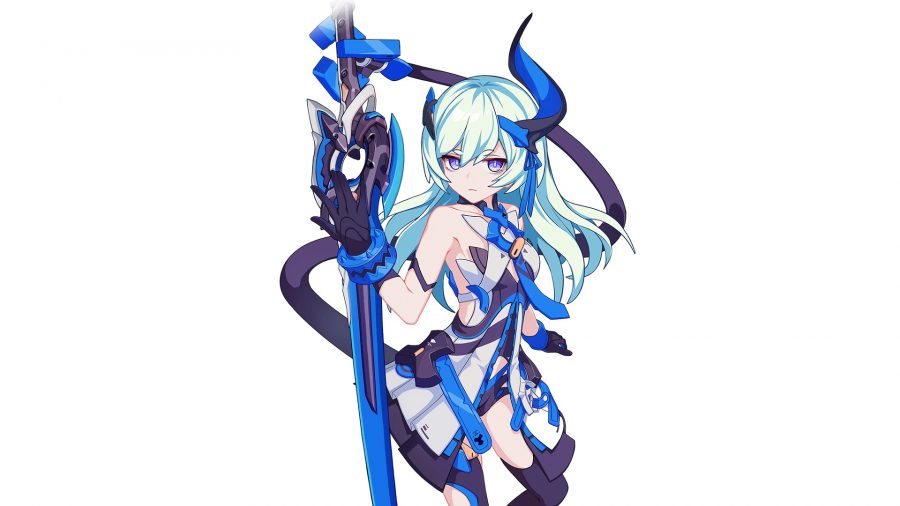 Liliya w niebieskim stroju z mieczem
