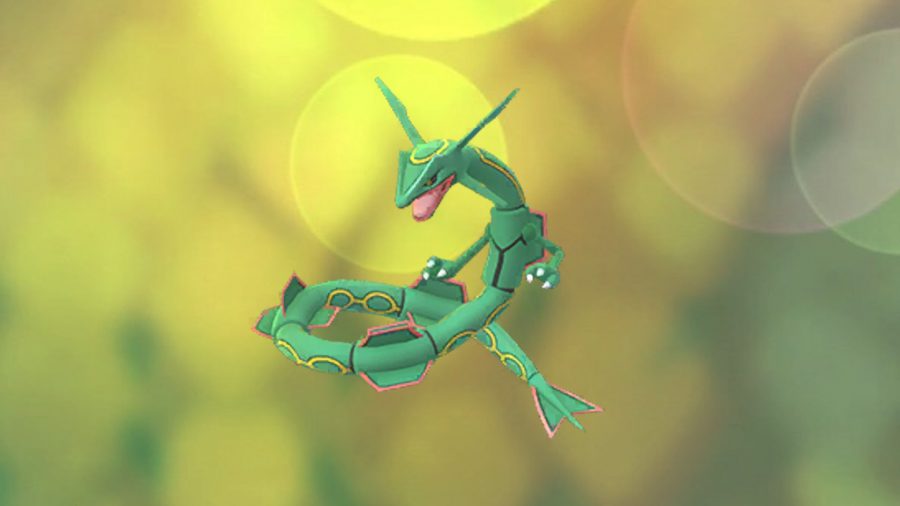 Rayquaza De Pokémon Go Sur Fond Jaune Vif