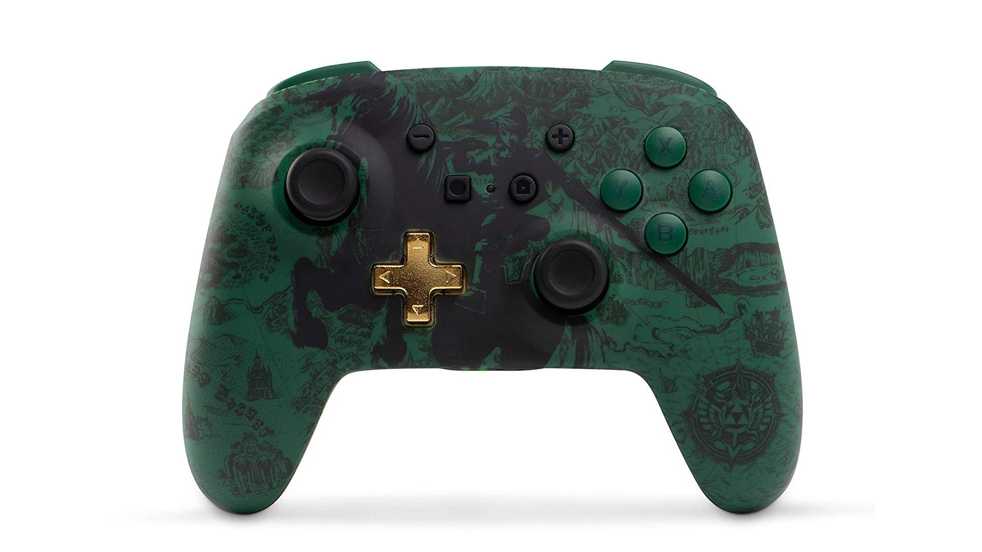A PowerA wireless controller with The Legend Of Zelda details