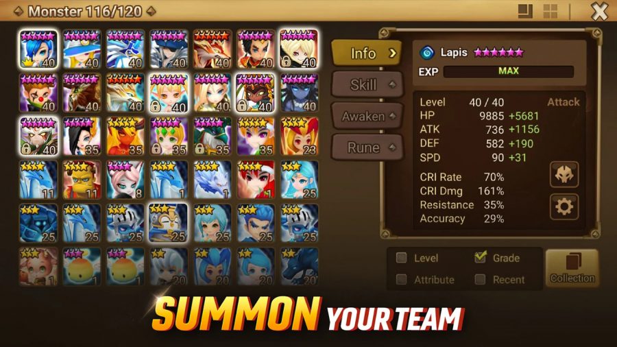 Summoners War character select screen