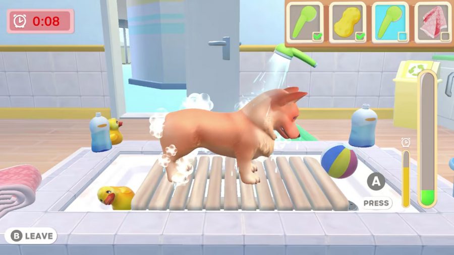 My Universe animal games; a dog getting a bath