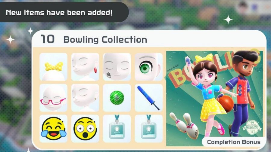 Cosmétiques Nintendo Switch Sports : Un Menu Présente Plusieurs Tenues Différentes Pour Les Joueurs De Nintendo Switch Sports, Sur Le Thème Du Bowling 