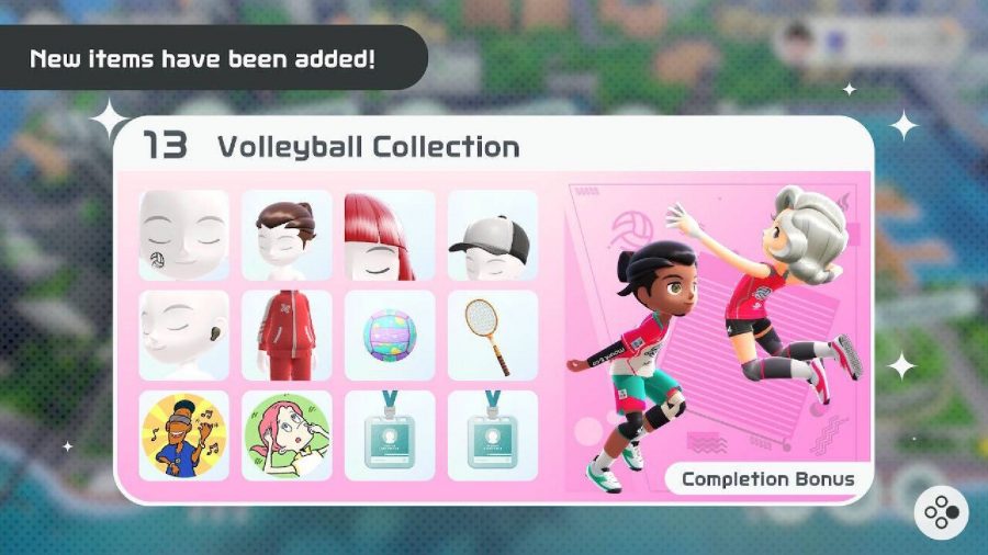 Cosmétiques De Sport Nintendo Switch : Un Menu Présente Une Variété De Vêtements Pour Un Avatar Nintendo Switch Sports, Sur Le Thème Du Volley-Ball.