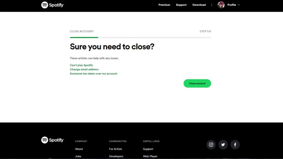 A web page that explains how to delete a Spotify account