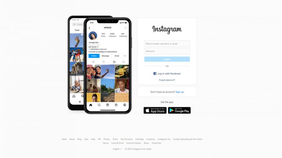 Téléchargement Instagram - La Page Web Instagram D'accueil Qui Affiche Un Téléphone Avec L'application Dessus